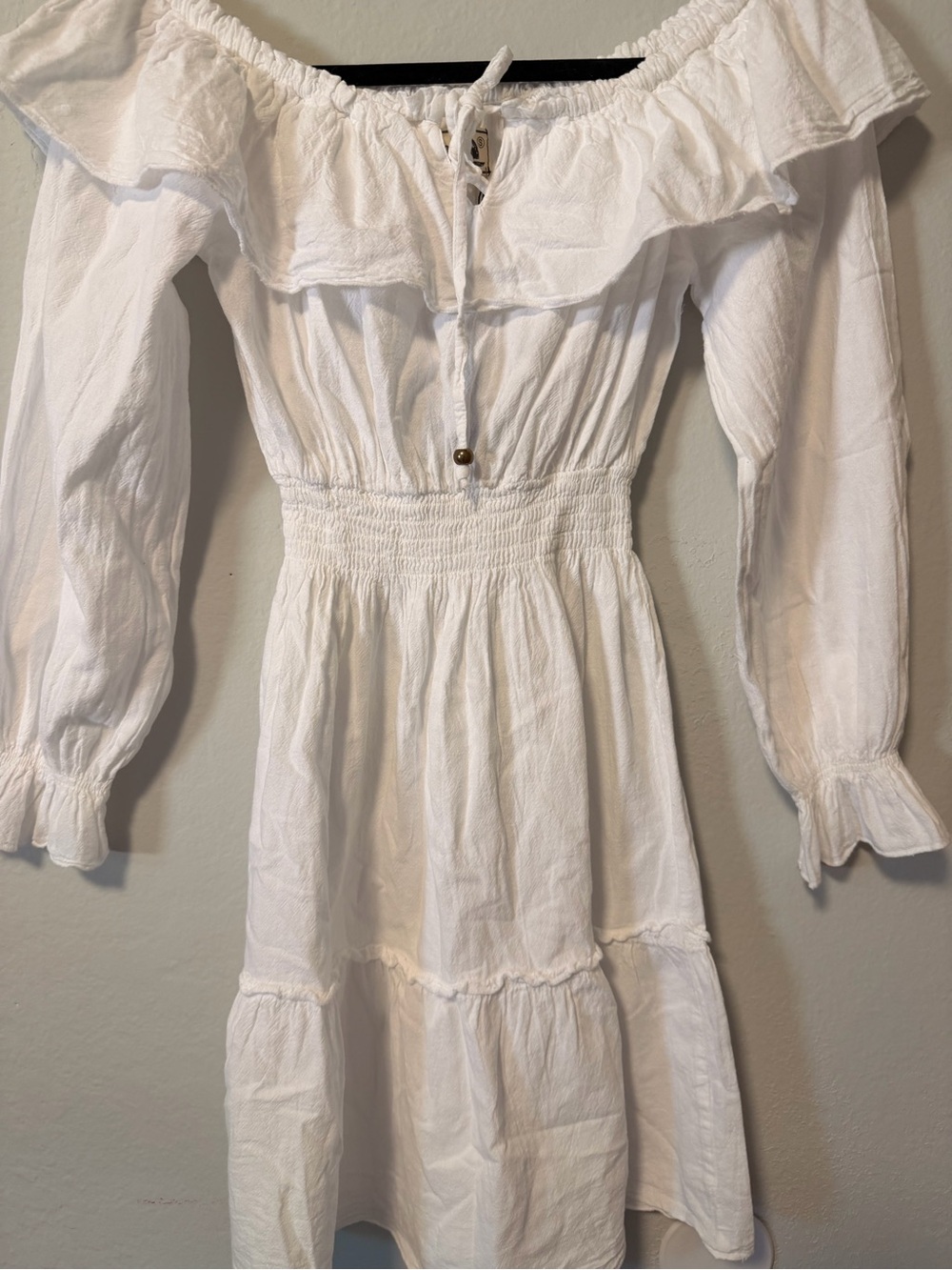 White Off-Shoulder Smocked Waist Dress